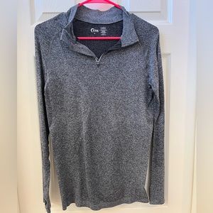 ZYIA, sz M, dark grey, 1/4 zip long sleeve w/ thumb holes